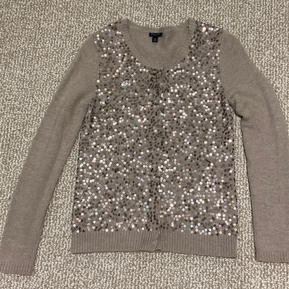 Ann Taylor Tan Knit Sweater with sequins
